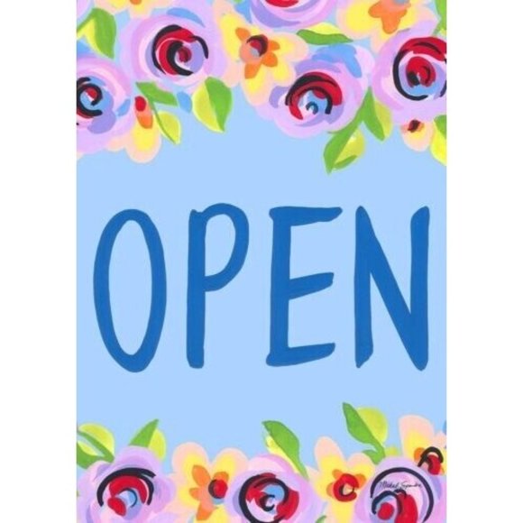Toland Blue Floral Open 28x40 Business Welcome Sign House Flag NEW in Package - Picture 1 of 1